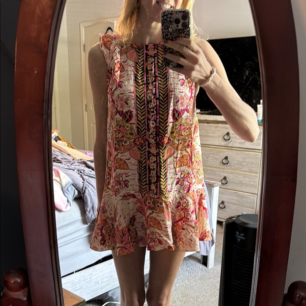 Free People Floral Sleeveless Dress - Pink and Orange